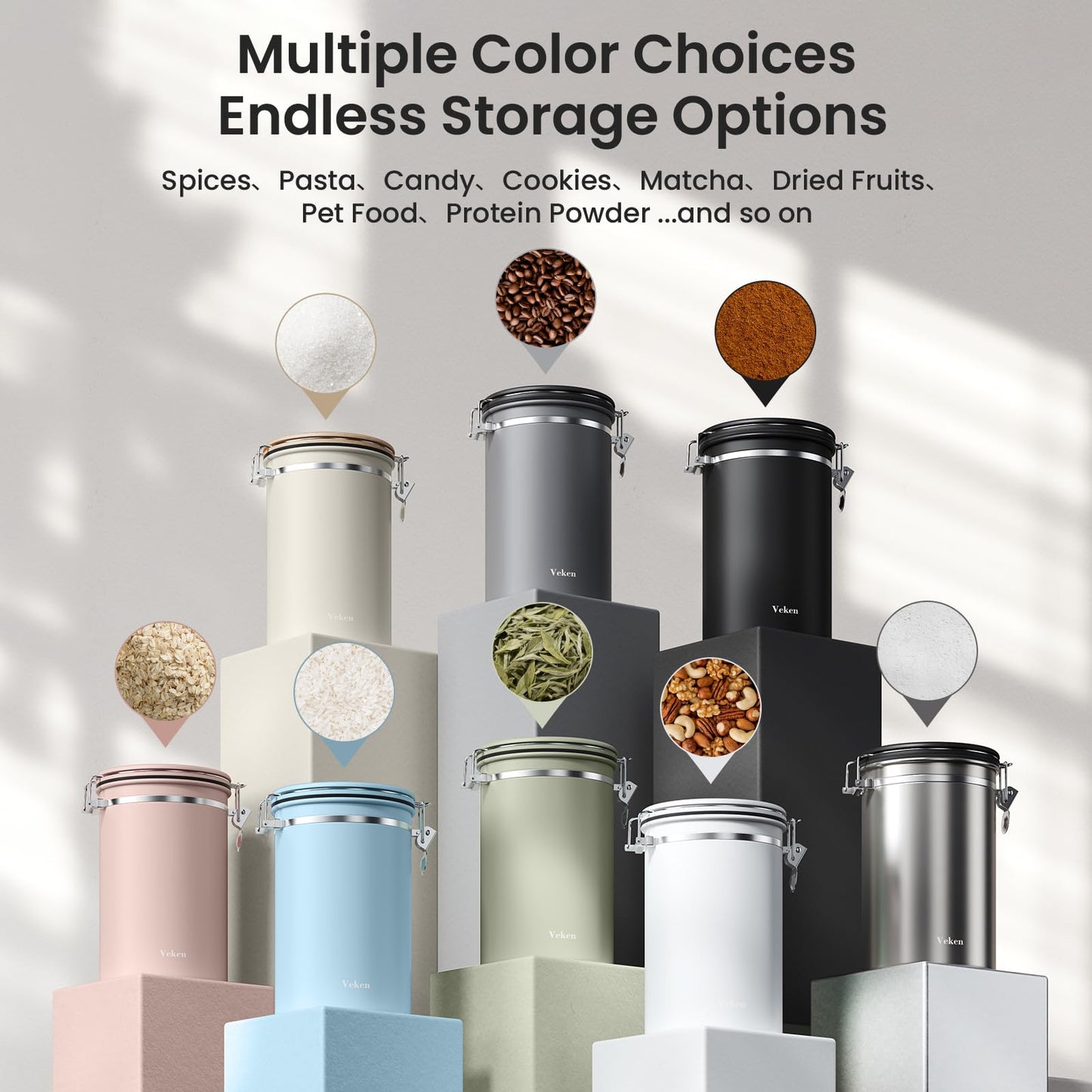 Veken Coffee Canister, 39OZ Large, Airtight Stainless Steel Food Storage Container for 2.2lbs Coffee Beans,Ground, Sugar,Espresso,Rice,Tea,Flour, Cereal,Home Kitchen Pantry Bar Accessories, Gifts,Gray