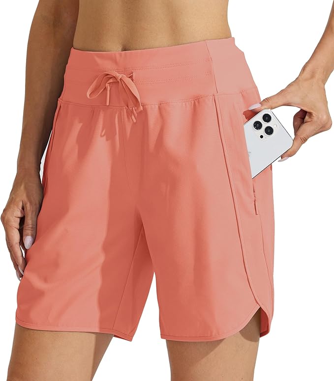 Willit Women's 7" Athletic Running Shorts Long Workout Hiking Shorts Quick Dry High Waisted Active Zipper Pocket(XX-Large)