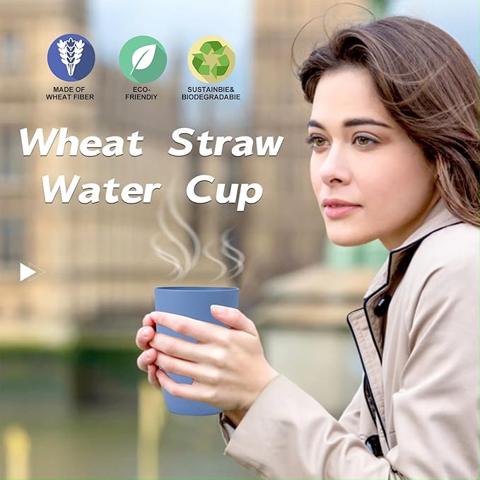 Wrova Wheat Straw Cups 6 PCS Good Alternative to Plastic Reusable Cups 20 oz Unbreakable Drinking Cup Reusable Dishwasher Safe Water Plastic Glasses Sky Blue