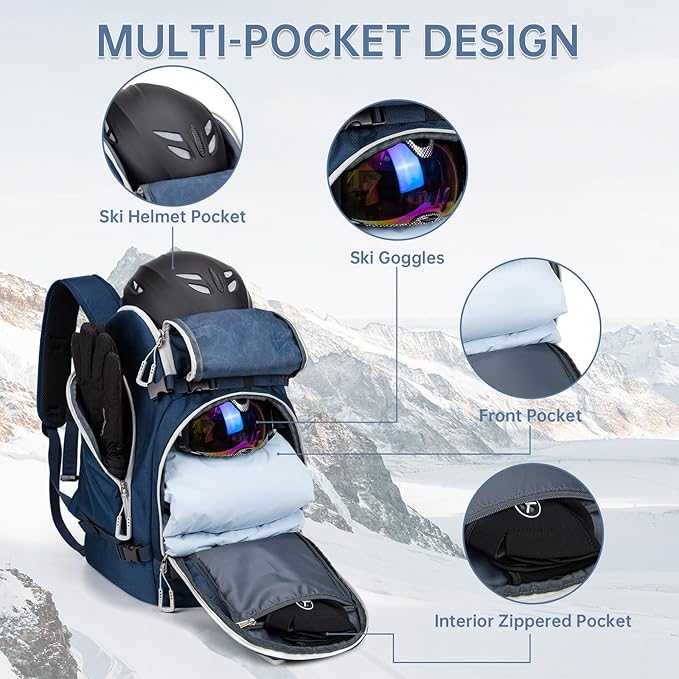 Ski Boot Bag, 50L Ski Boot Travel Backpack for Skis, Snowboard & Accessories, Waterproof Padded Ski Boot Bag Backpack
