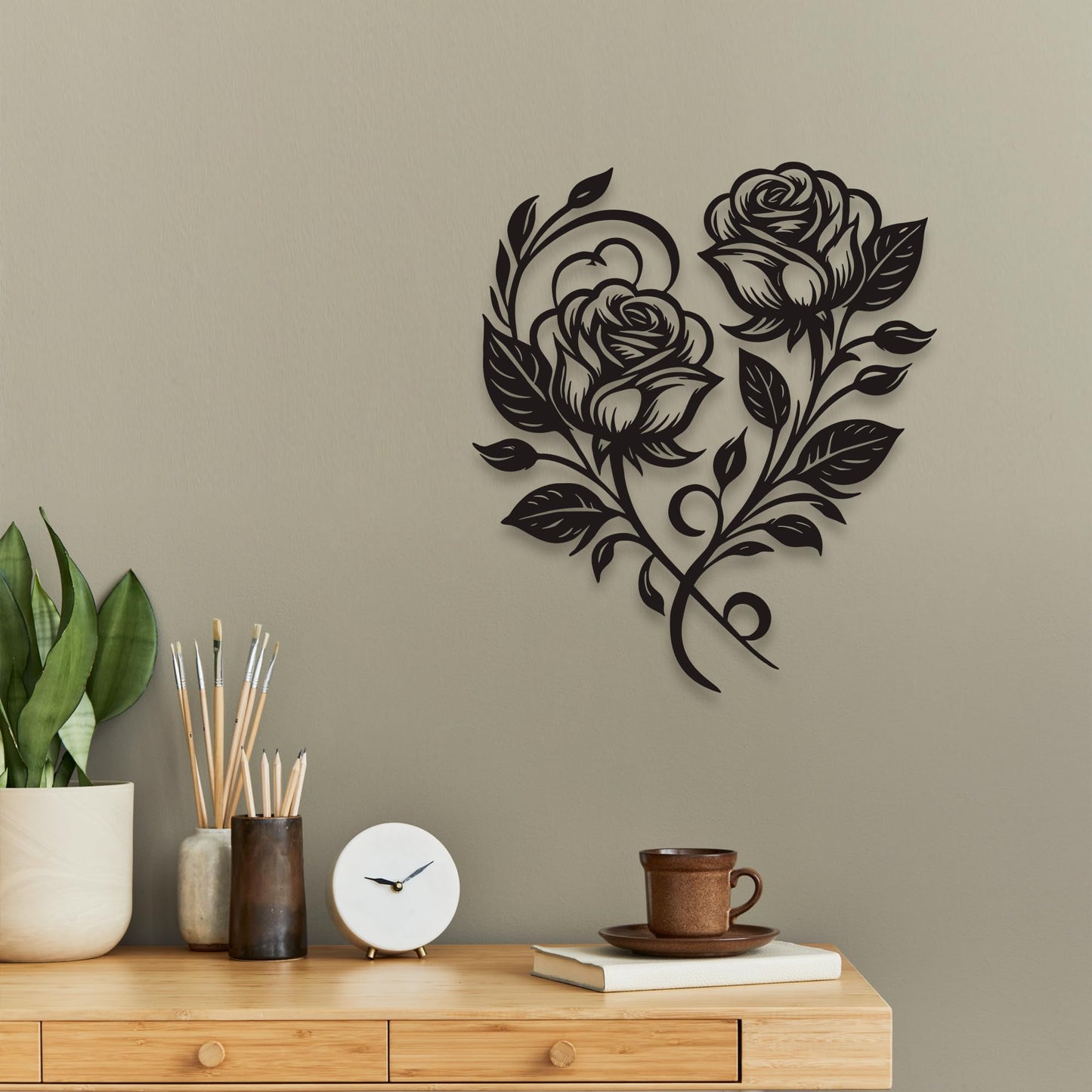 Metal Rose Heart Wall Decor - Elegant Black Metal Flower Wall Decor, Romantic 12.6x11 Inch Flower Wall Art for Living Room/Bedroom/Outdoor, Gift for Valentine's Day, Thanksgiving, Christmas and Other Holidays