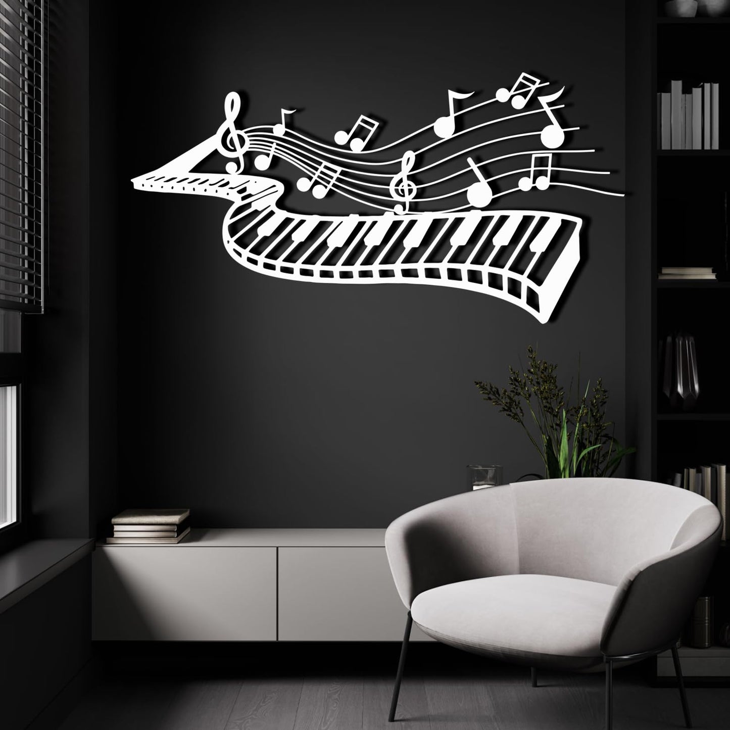 Music Wall Art,Music Metal Note For Wall,Musical Notes Decorations,Music Metal Wall Decor,Piano Wall Art,Musical Notes Wall Decor,Metal Wall Art for Bedroom,Living Room (Black, 35"x18" | 90x46cm, metal wall art)