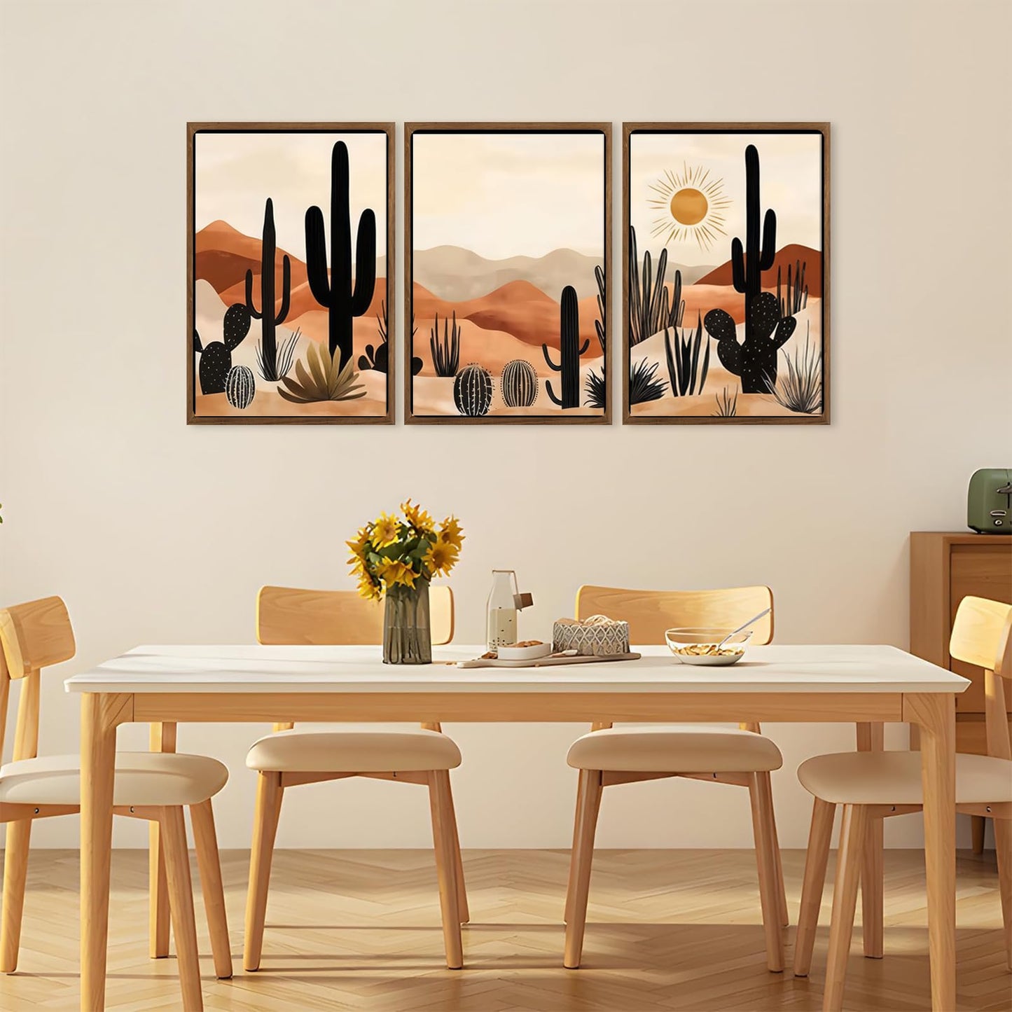 BWCWVGBN Cactus Canvas Wall Art Set of 3 Desert Plants Posters Wall Decor Mid Century Modern Boho Cactus Painting Pictures Southwestern Desert Print Artworks for Home Bedroom Living Room 12X16 Poster