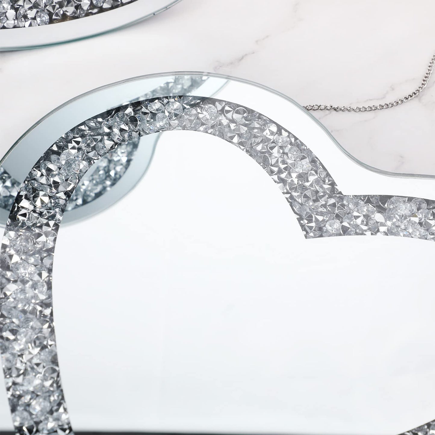 Qunclay 3 Pcs Crystal Crush Diamond Silver Mirror, 12 and 8 Inches Modern Shaped Wall Hang Decorations Glass Diamond Mirror for Bathroom Living Room (Heart Shape)
