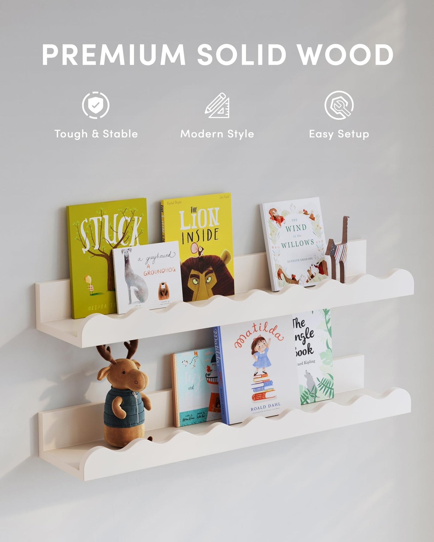 Seocry Kids' Bookshelf Set of 4 - White Floating Nursery Book Shelves, Picture Ledge Shelf for Wall Decor and Storage - Perfect for Books, Toys, Photo Frames, and Nursery Décor