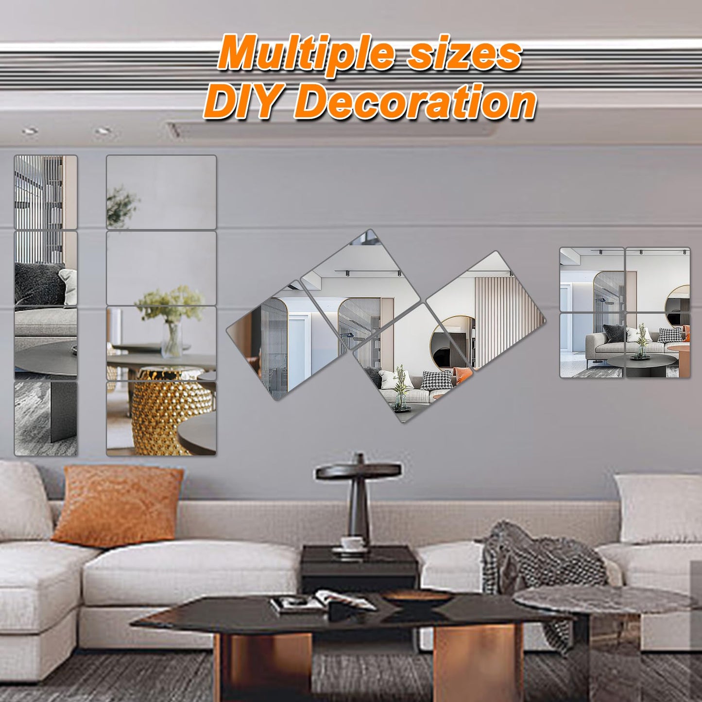DHNMSYTLF 4 Pack Wall Mirror Full Length, 10 x 10 Inch Unbreakable Acrylic Mirror Tiles, Shatterproof Flexible Plastic Mirror Sheets for Bedroom Home Gym Door (4P 10"x 10")