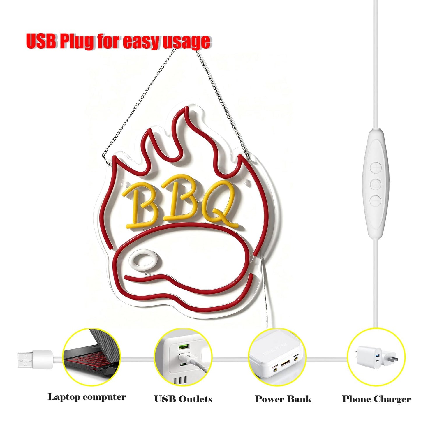 BBQ Neon Signs for Backdrop wall decor，Dimmable USB Powered,Barbecue Neon Light Up Home Party restaurant Grill Beer Bar Decoration Lights, Bright LED bbq sign (14.8"*12.2"in)