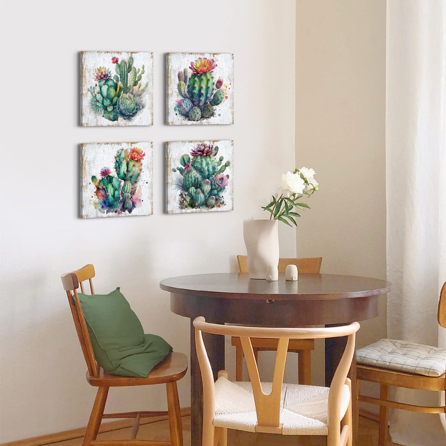 Cactus Decor for Bathroom Succulent Cactus Wall Art Western Wall Decor Southwestern Botanical Plants Canvas Prints Mexican Boho Tropical Flowers Artwork Living room Office Home Decorations 12x12" 4Pcs