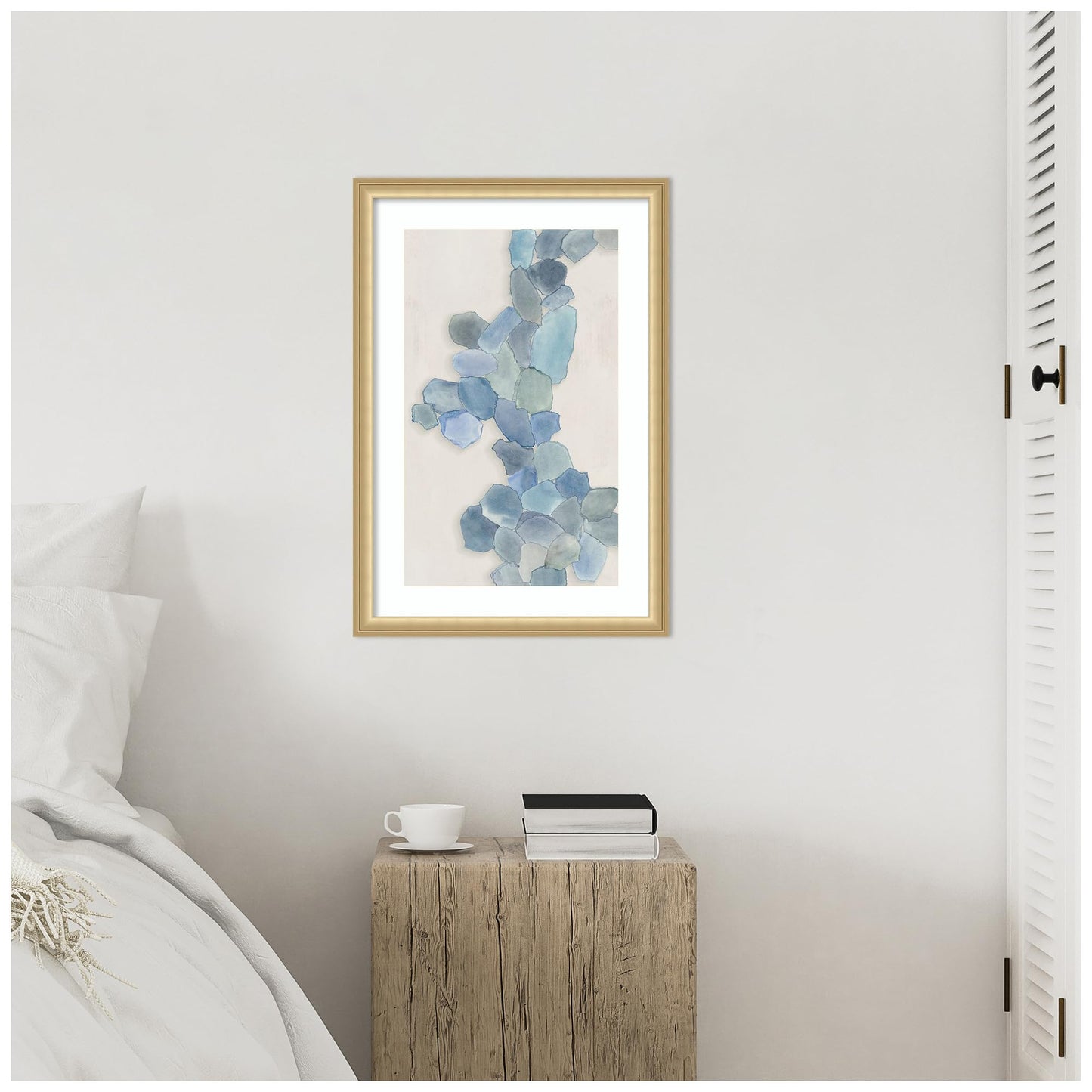 Amanti Art Framed Wall Art Print 26x18 Soft Blue Mosaic Cascade by Hannah Dawson, Abstract Wall Art, Modern Decor, Medium Poster Painting Artwork for Living Room, Bedroom, Bathroom, Kitchen, Office