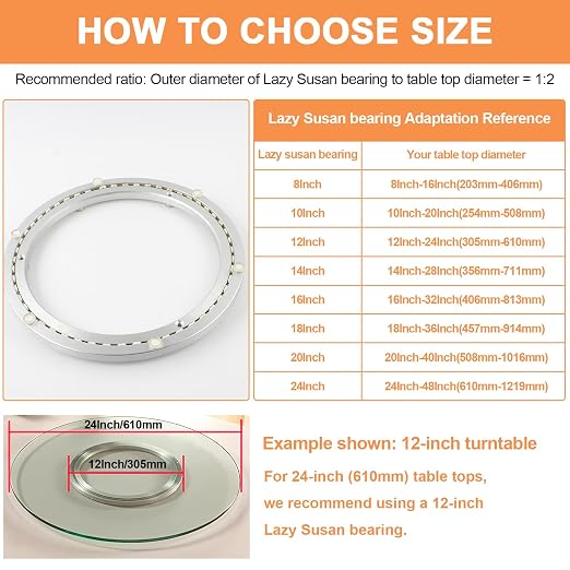 TamBee 20 Inch Lazy Susan Hardware Mute Turntable Bearing 450 LBS Load Capacity Heavy Duty Lazy Susan Parts Kit Rotating Ring Mechanism for Dining Tables, DIY Projects(Base Only)