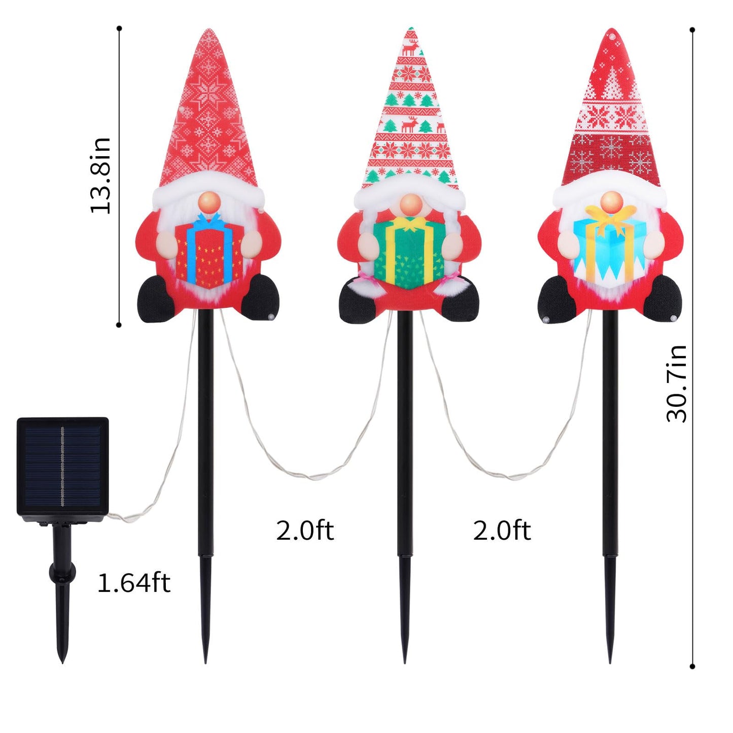 Set of 3 Solar Christmas Decorations, 8 Modes Solar Pathway Stakes Lights, Outdoor Christmas Gnome Lights Decor for Garden, Yard, Porch (Gnome)
