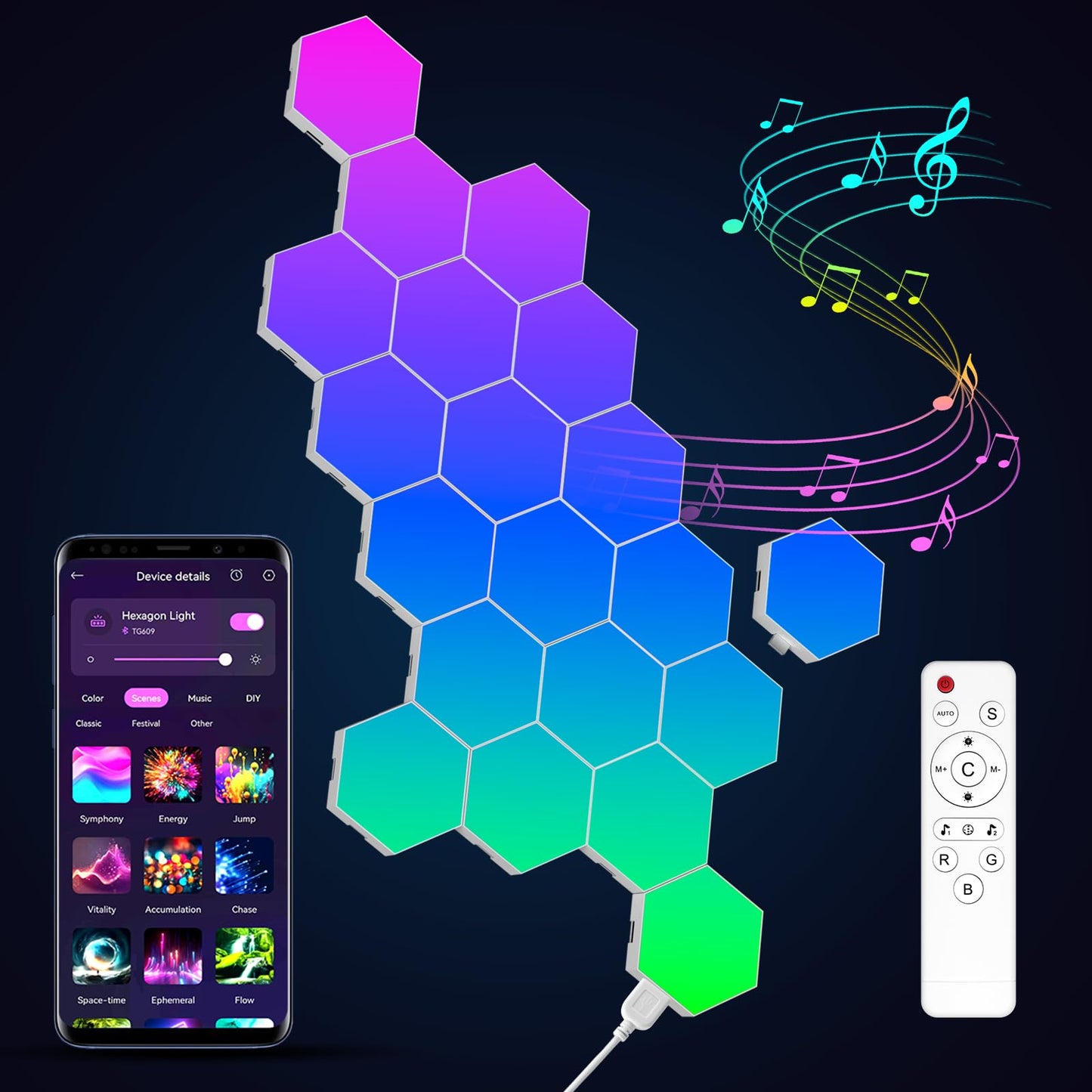 JIMIMORO 20-Pack Hexagon Light Panels – Smart RGB LED Wall Lights with App & Remote – Music Sync Gaming Lights for Gamers, Game Room Decor, Gaming Equipment, Living Room, Bedroom, Kids & Adults