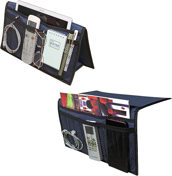 Gloppie Bedside Storage - Table Nightstand & Loft-Bed Caddy with Pockets - Dorm Organizer, Blue