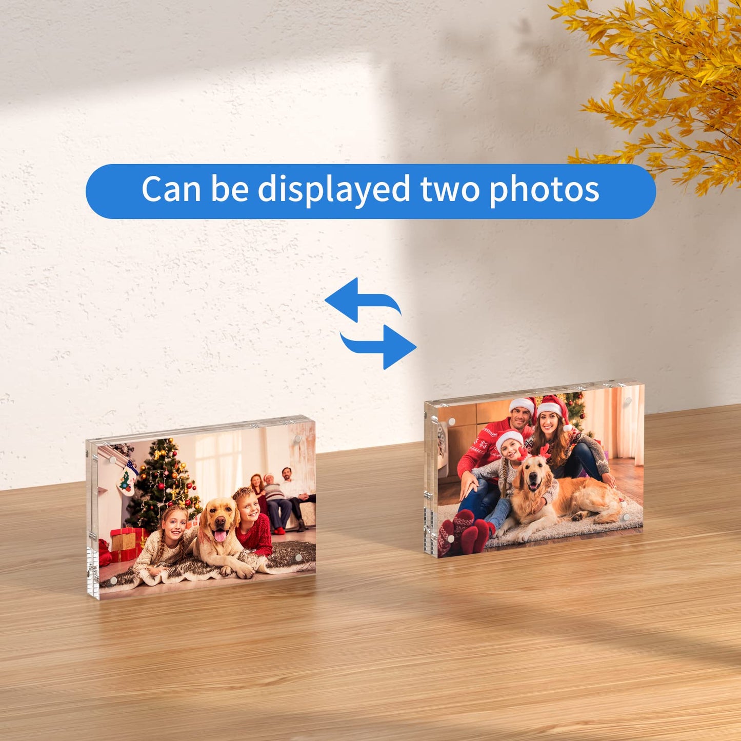 NIUBEE 4x6 Acrylic Picture Frame, Photo Frame 20% Thicker Block,Clear Frameless Acrylic Frames Double Sided,Magnetic frames for Desktop Display