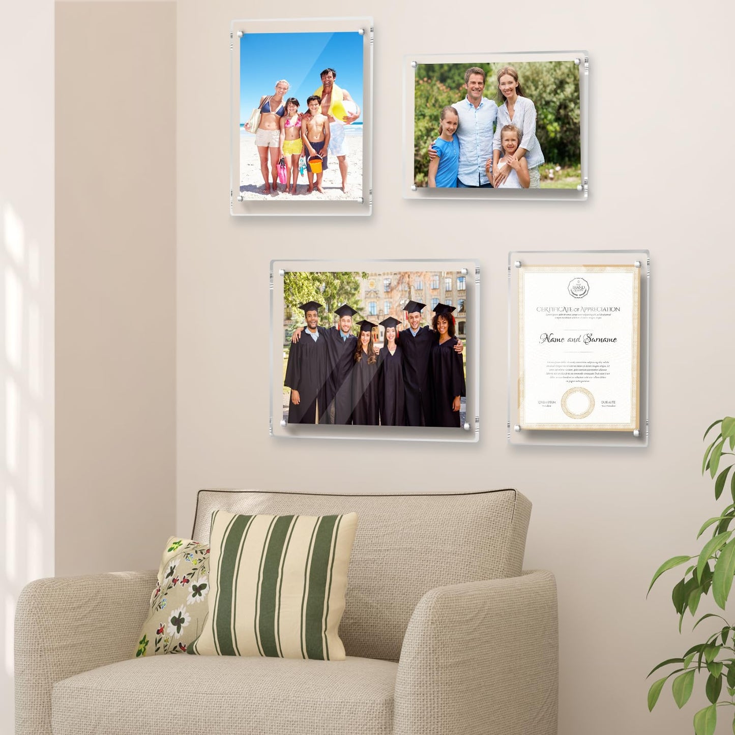 JUOIFIP 12x16 Acrylic Picture Frame, No Drill Wall Mounted Frameless Photo Frames, Self Adhesive Clear Magnetic Frames for Poster Artworks Diploma Certificate