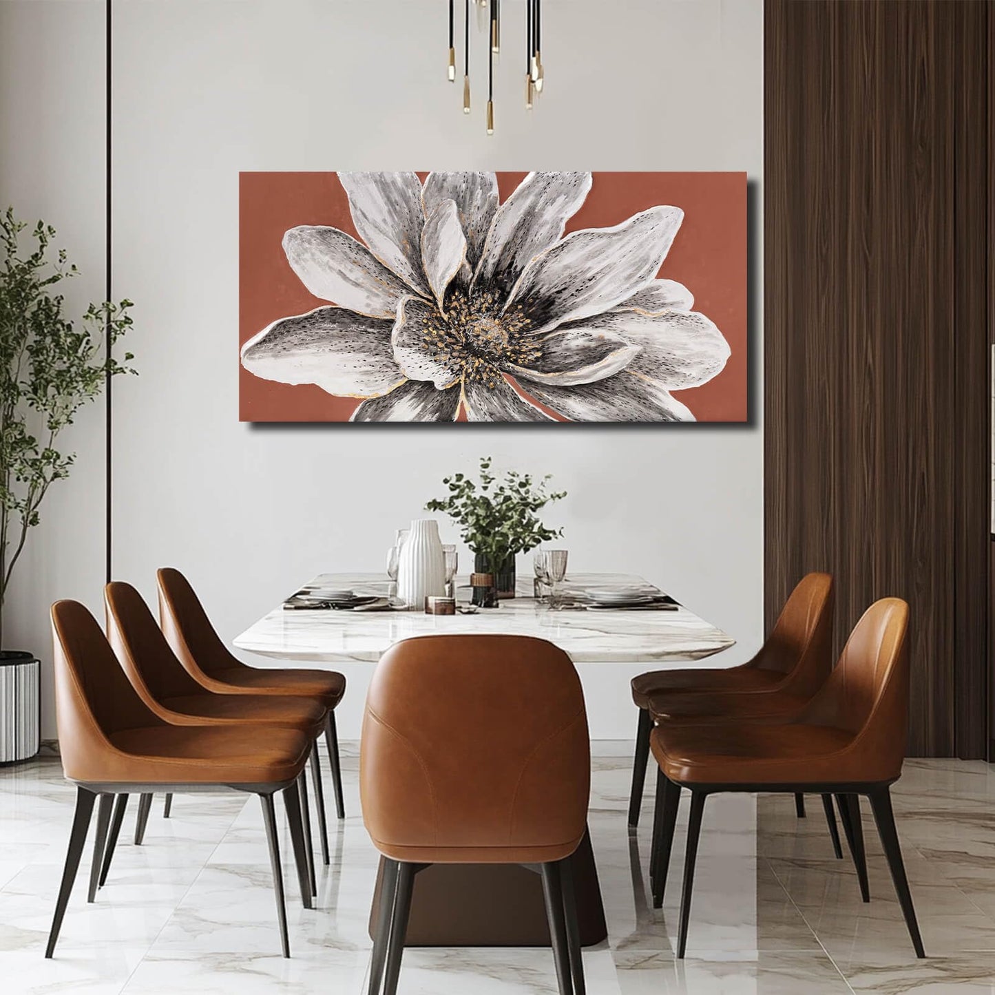 ZHENGYIN Hand-Painted White Flower Canvas Wall Art, Textured Floral Artwork, Modern Farmhouse Wall Decor for Bedroom Living Room Entryway, 20×40 in
