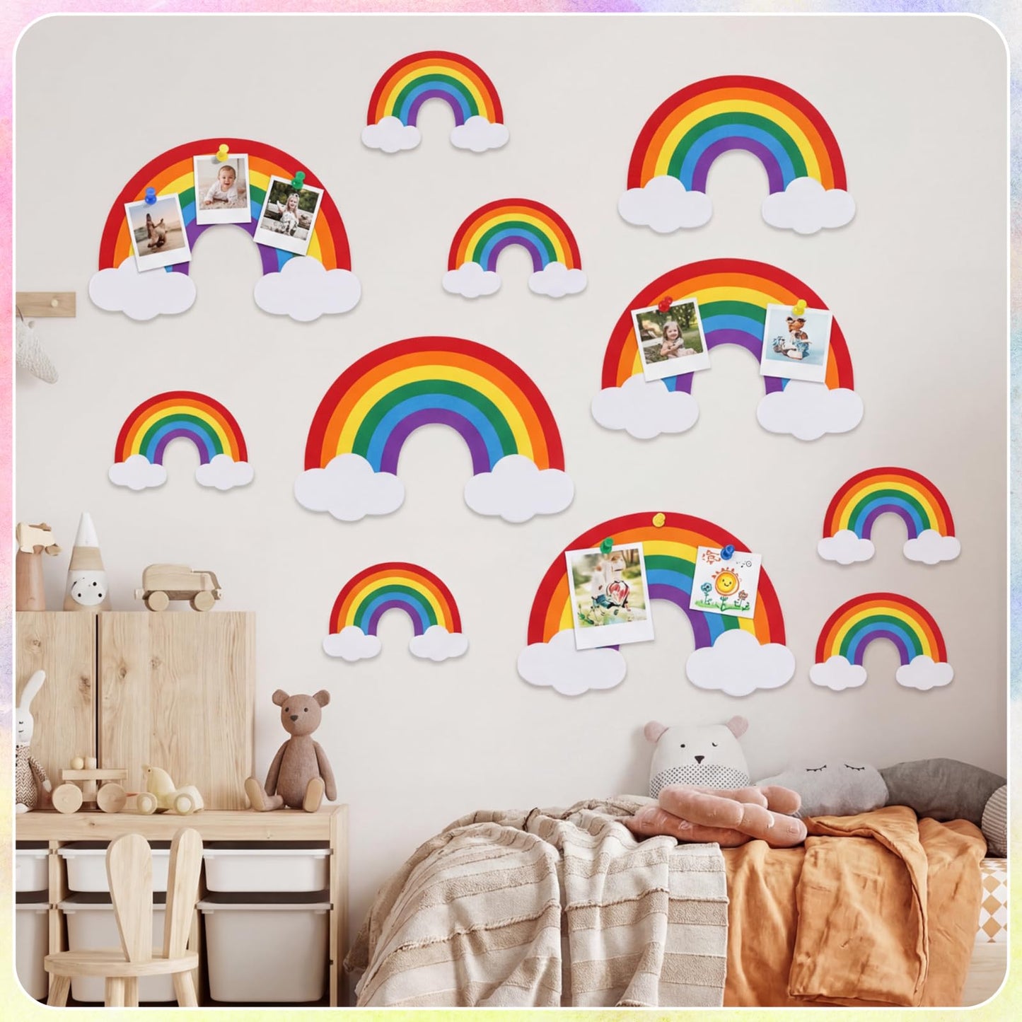 YooNotee 12 Pcs Rainbow Felt Wall Decor Rainbow Bulletin Board 3 Size Bohemian Nursery Decor Wall Hanging Supply for Nursery Bedroom Living Room Home Dorm Art