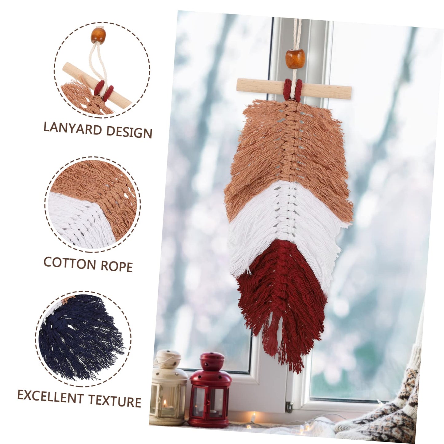 2pcs Woven Leaf Hanging Ornament Macrame Hanging Tapestry Macrame Cord Wall Decor Chic Woven Leaf Cotton Thread Tassel