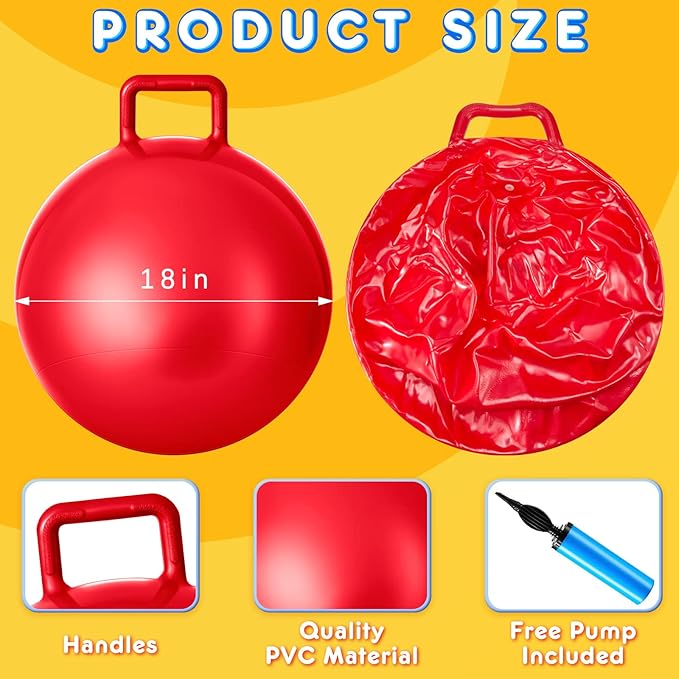 Lewtemi 6 Pcs Hopper Ball Carnival Outdoor Games 18 Inch Jumping Hopping Inflatable Bouncing Ball with Handle and Air Pump for Kids Sport Exercise (Red, Blue, Green, Pink, Yellow, Purple)