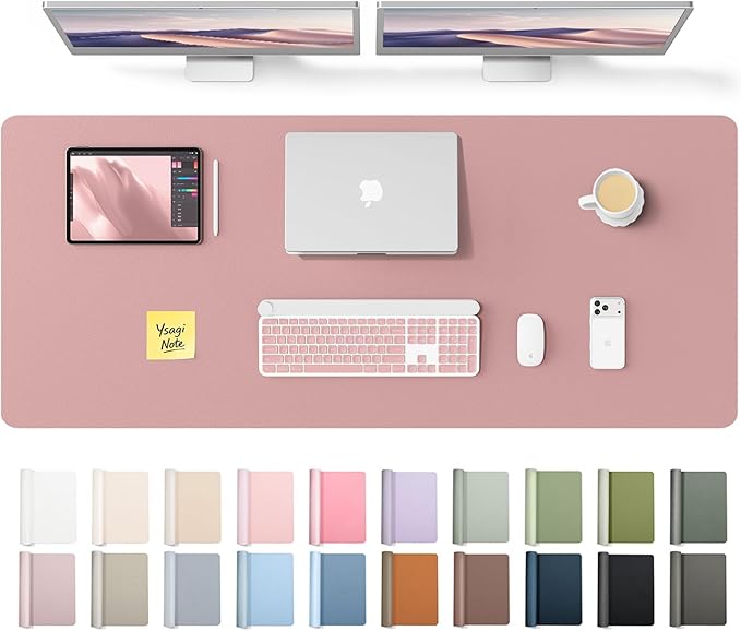 YSAGi Leather Desk Pad Protector, Office Desk Mat, Large Mouse Pad, Non-Slip PU Leather Desk Blotter, Laptop Desk Pad, Waterproof Desk Writing Pad for Office and Home (Pale Mauve,55" x 17.2")