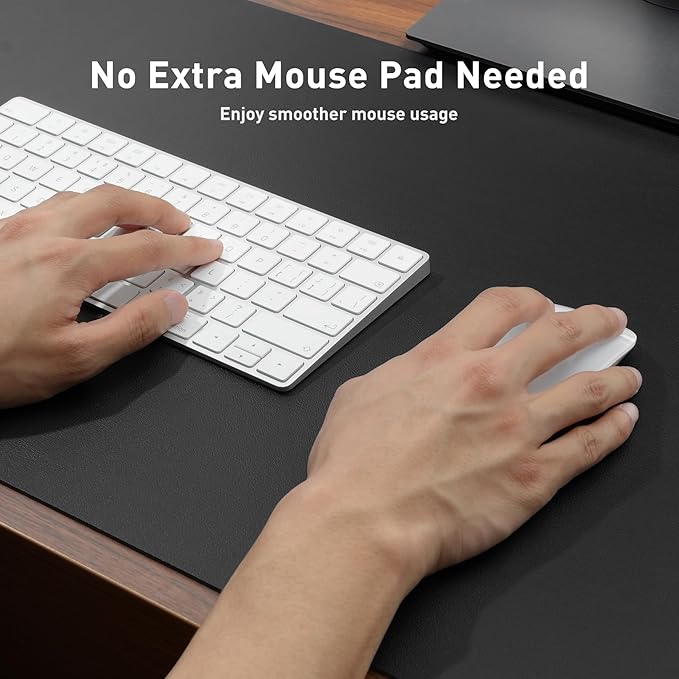 Aothia Faux Leather Desk Mat - Non-Slip PU Leather Desk Blotter, Waterproof Writing Surface, Large Desk Pad for Office & Home (Black, 55" x 17")