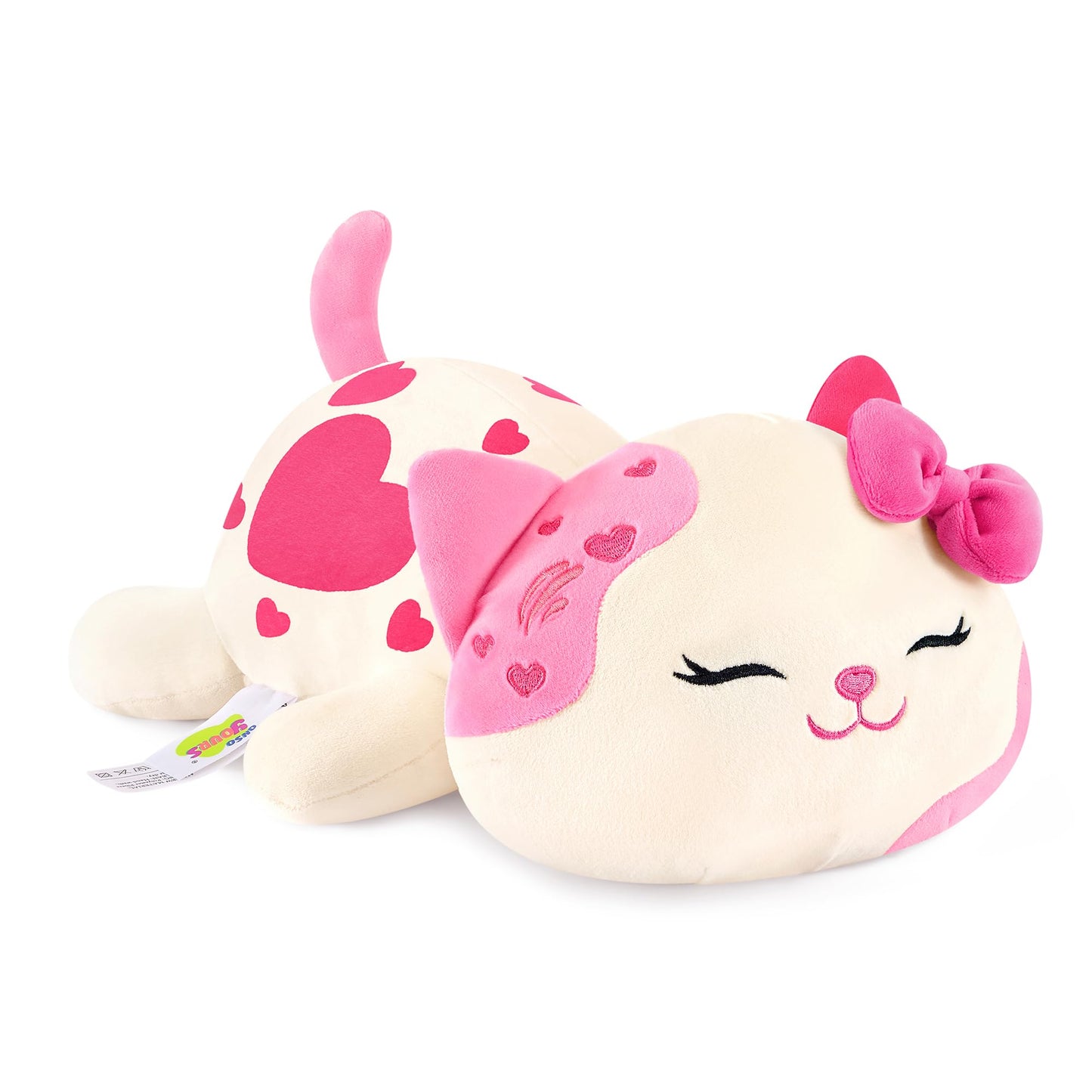 Onsoyours Original Cat Plush with Bowknot Cute 13 inch Kitten Stuffed Animal Soft Pillow Pink Kawaii Kitty Heart Plush Toy Gifts for Kids & Adults (Pink Cat, 13")