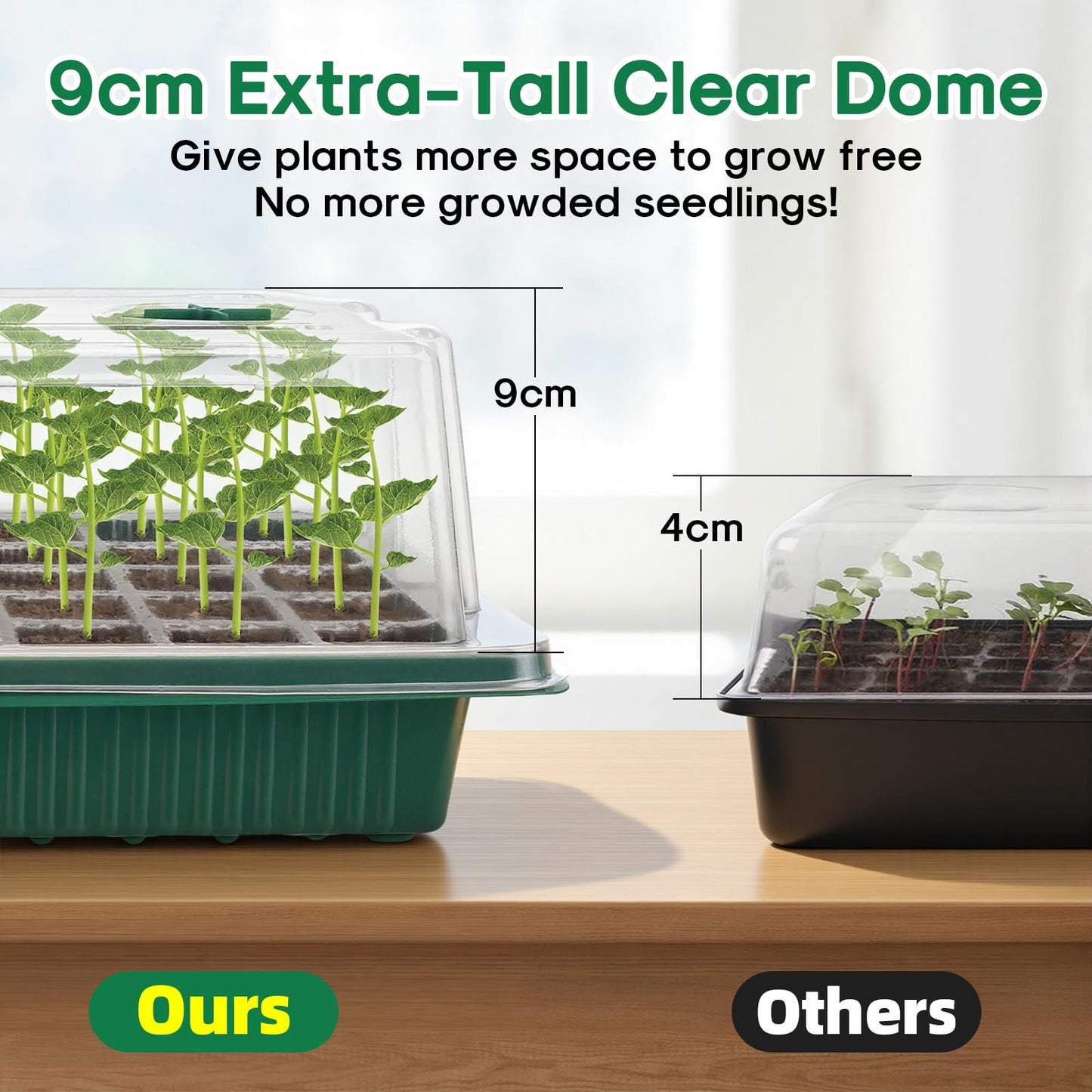 BlumWay Seed Starter Tray with Grow Light,3 Pack 120 Cells Seedling Tray with Humidity Dome/Indoor Grow Kit for Deep-Rooted Seedlings,Adjustable/Timed Light Plant Starter Set