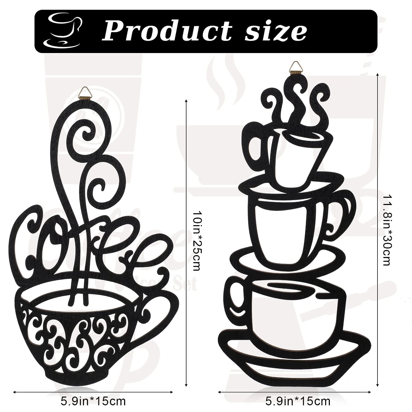 Jetec 2 Pieces Coffee Wall Decor Black Cup Silhouette Kitchen Wall Art Decor Coffee Bar Accessories