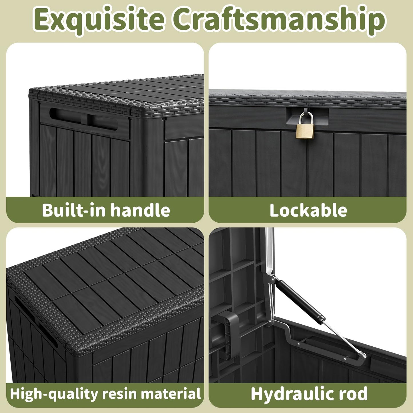 ZOMEYLPO 100 Gallon Outdoor Storage Box, Waterproof Lockable Resin Deck Box with Seat, Patio Furniture Cushion Storage, Garden Tool Organizer & Pool Toy Box, Black