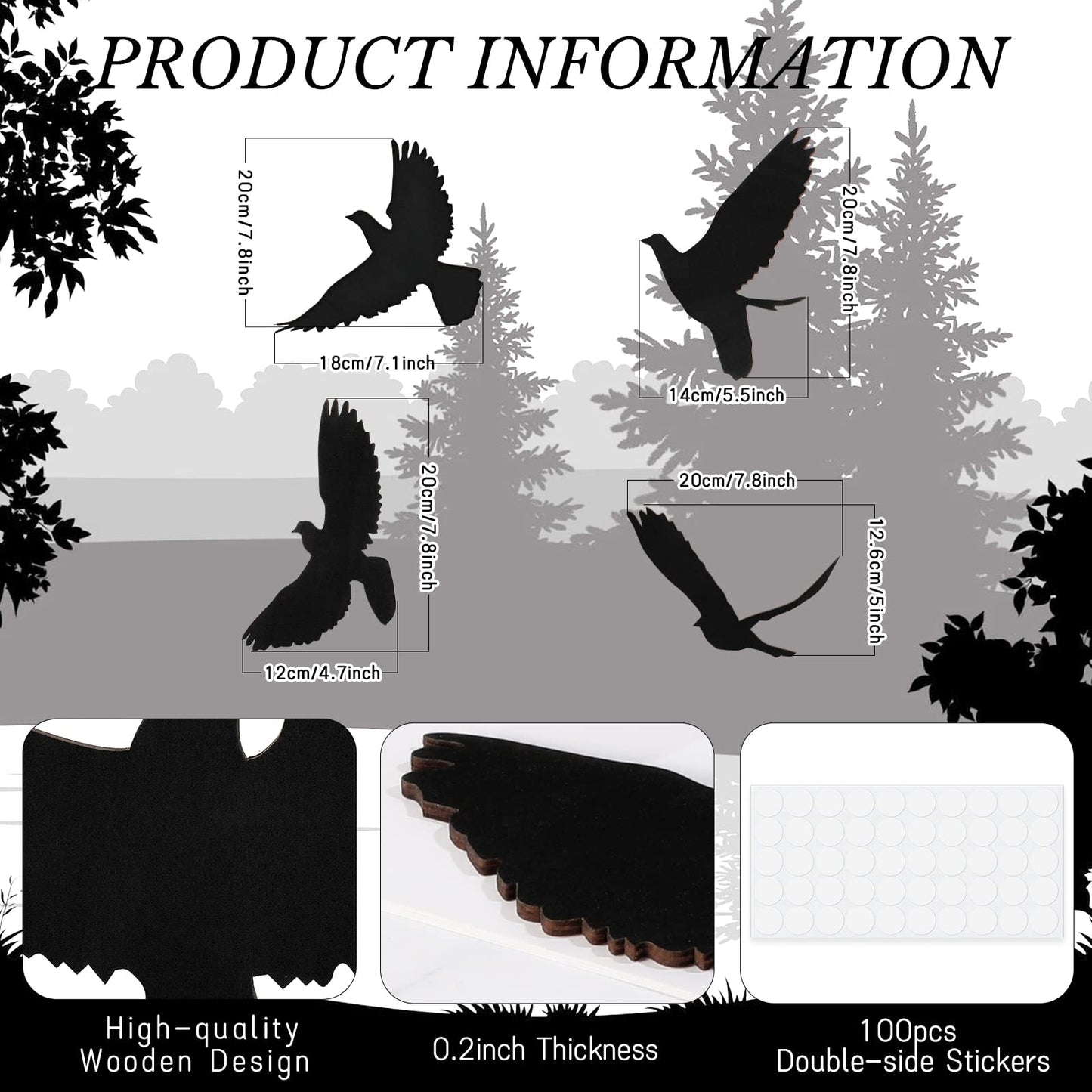 Blulu 4 Pieces Wooden Bird Wall Decor Flying Bird Sculptures Wall Art Decor Silhouette Art Wooden sign for Home Living Room Bedroom Kitchen Hanging Decoration, 4 Size