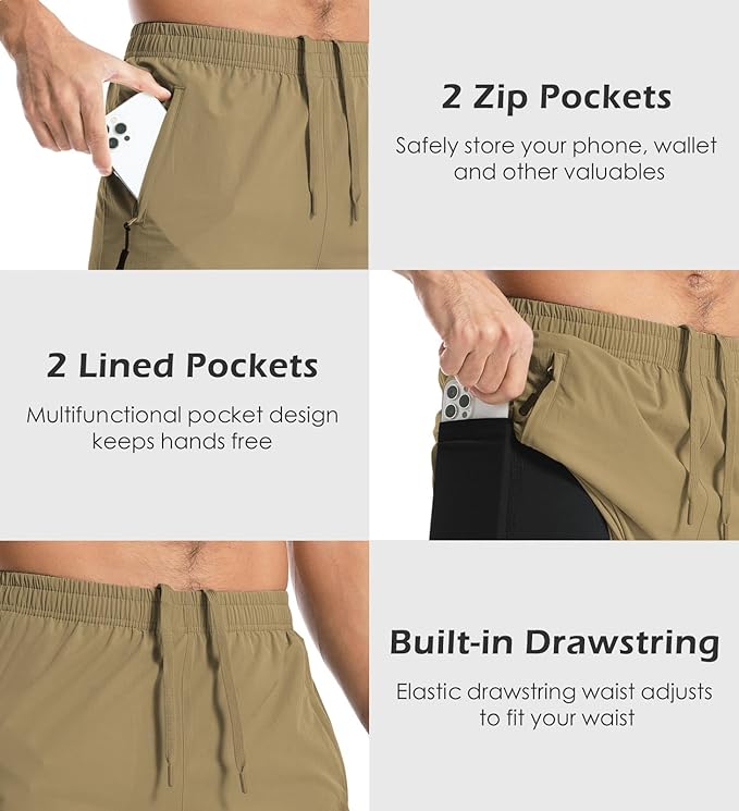 Aolesy Men's Gym Shorts Linerless & Liner - 5" Quick Dry Workout Running Shorts with Zip Pockets Sports Athletic Shorts
