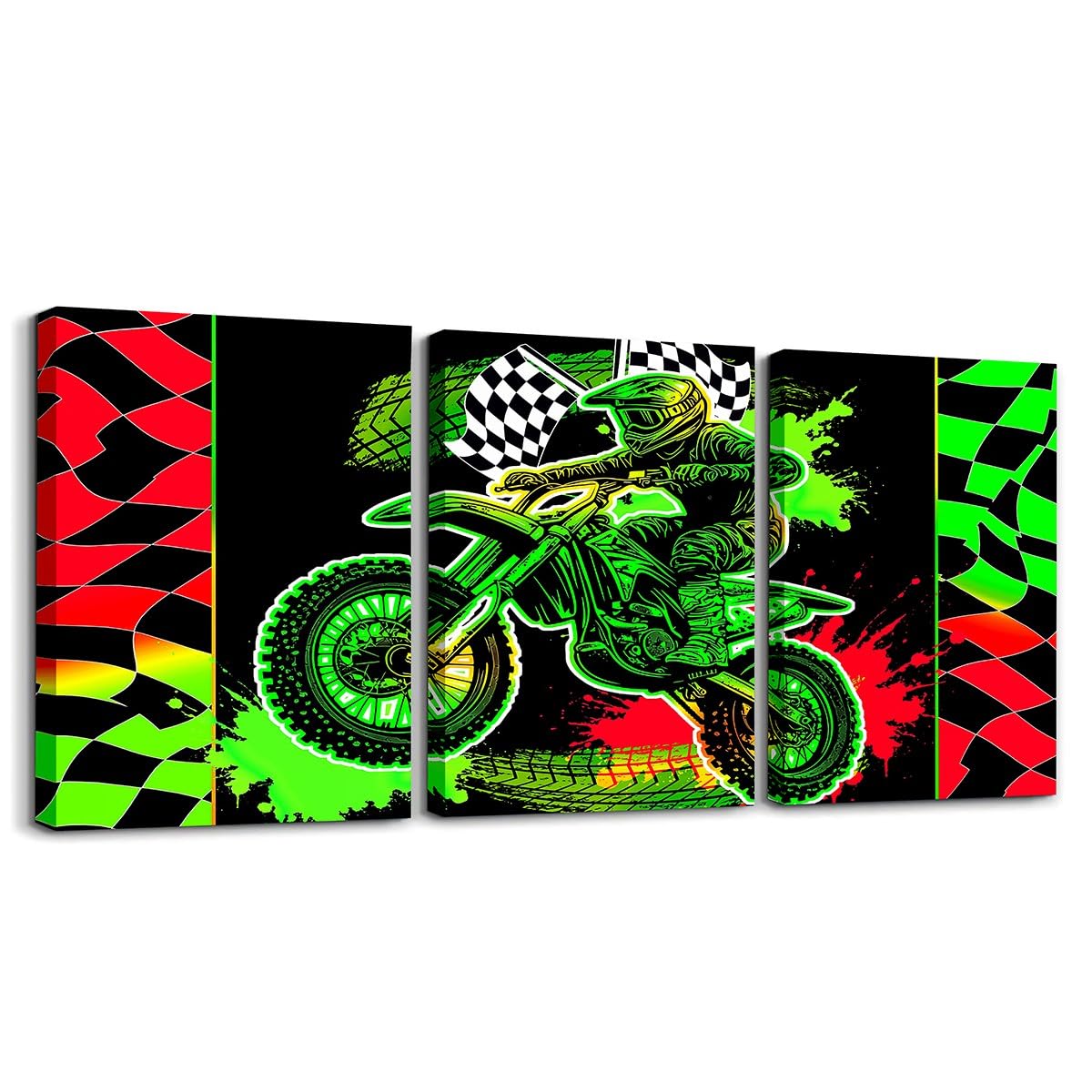 Feelyou Kids Boys Motorcycle Canvas Wall Art Canvas Set of 3 Dirt Bike Artwork Poster Racing Motocross Rider Wall Painting Office Teen Wall Decor Art for Bedroom Living Room Home Decoration 12x16 Inch