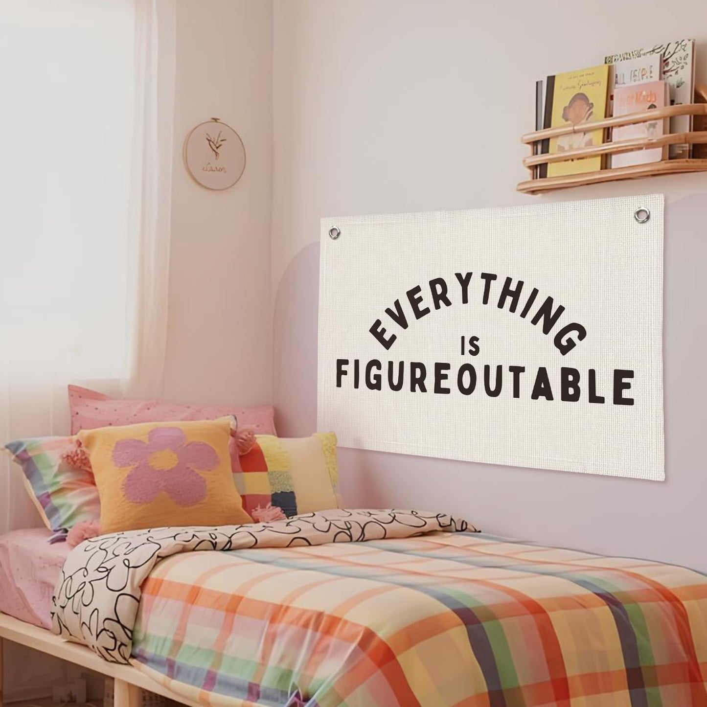 Wheatwin Everything is Figureoutable Inspirational Wall Decor, Office Motivational Wall Decor, Classroom Linen Canvas Banner Hanging Flag, 20x30 Inch