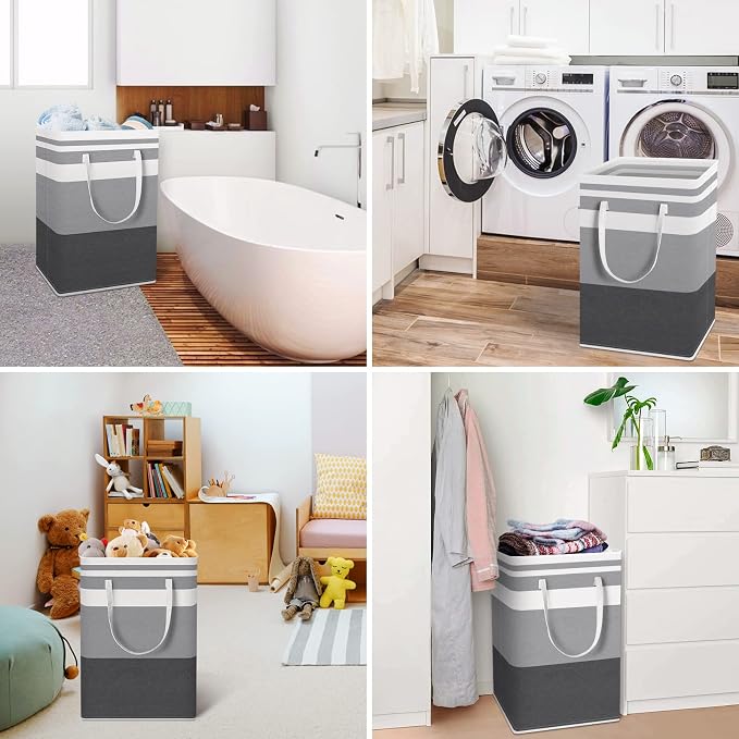 HomeHacks 4-Pack Large Laundry Basket,75L Each Waterproof, Freestanding Laundry Hamper, Collapsible Tall Clothes Hamper with Extended Handles for Clothes in the Dorm and Family-Gradient Grey