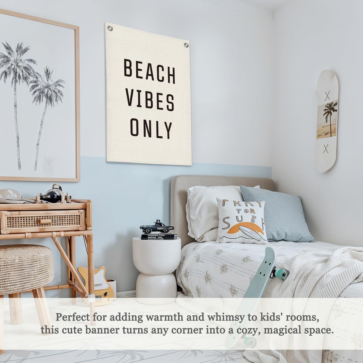 MOFUYU Beach Wall Decor Linen Canvas Banner，Beach Signs Wall Decor Hanging Flag Banner for Homes Playrooms Nursery，Summer Displays, Ocean Themed Bedroom Decor 18x25 Inch