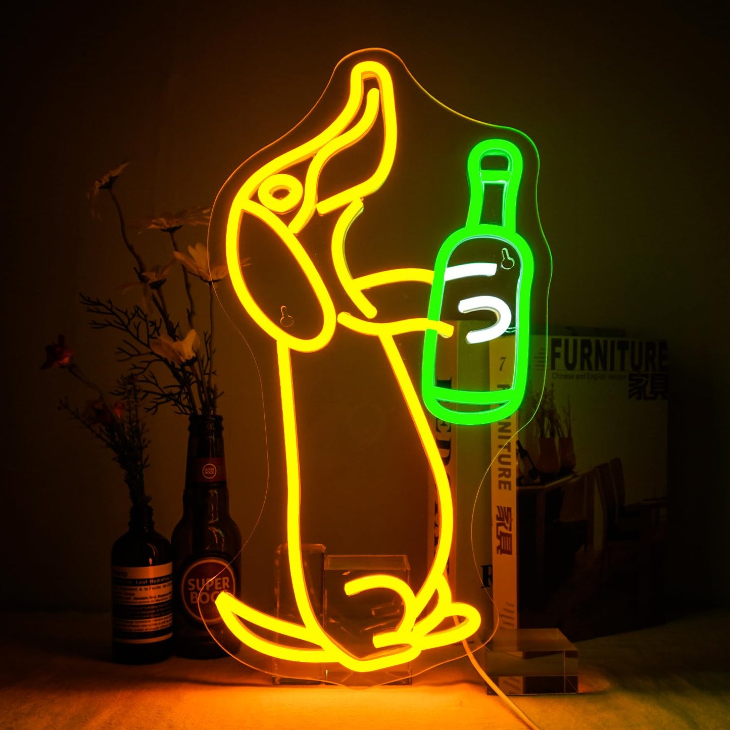 NOSUN Dachshund Beer Neon Sign Dog Drink Beer Neon Signs for Wall Decor Bar Neon Light Cute Animal Light up Signs for Bedroom Men Cave Birthday Party Decor Gift for Dog Lover Yellow Light Sign