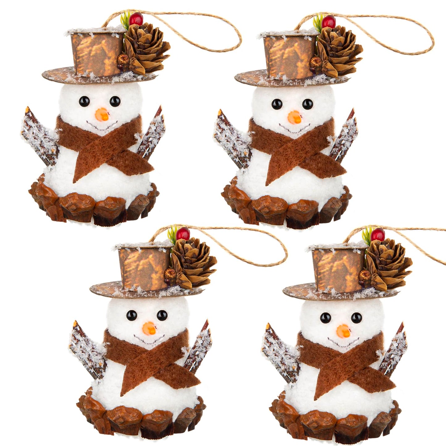 4Pcs Christmas Snowman Ornaments - Handmade Hanging Decoration, Christmas Decor - Ideal for Christmas Tree, Holiday Centerpiece, Party Supplies, and Home Decor