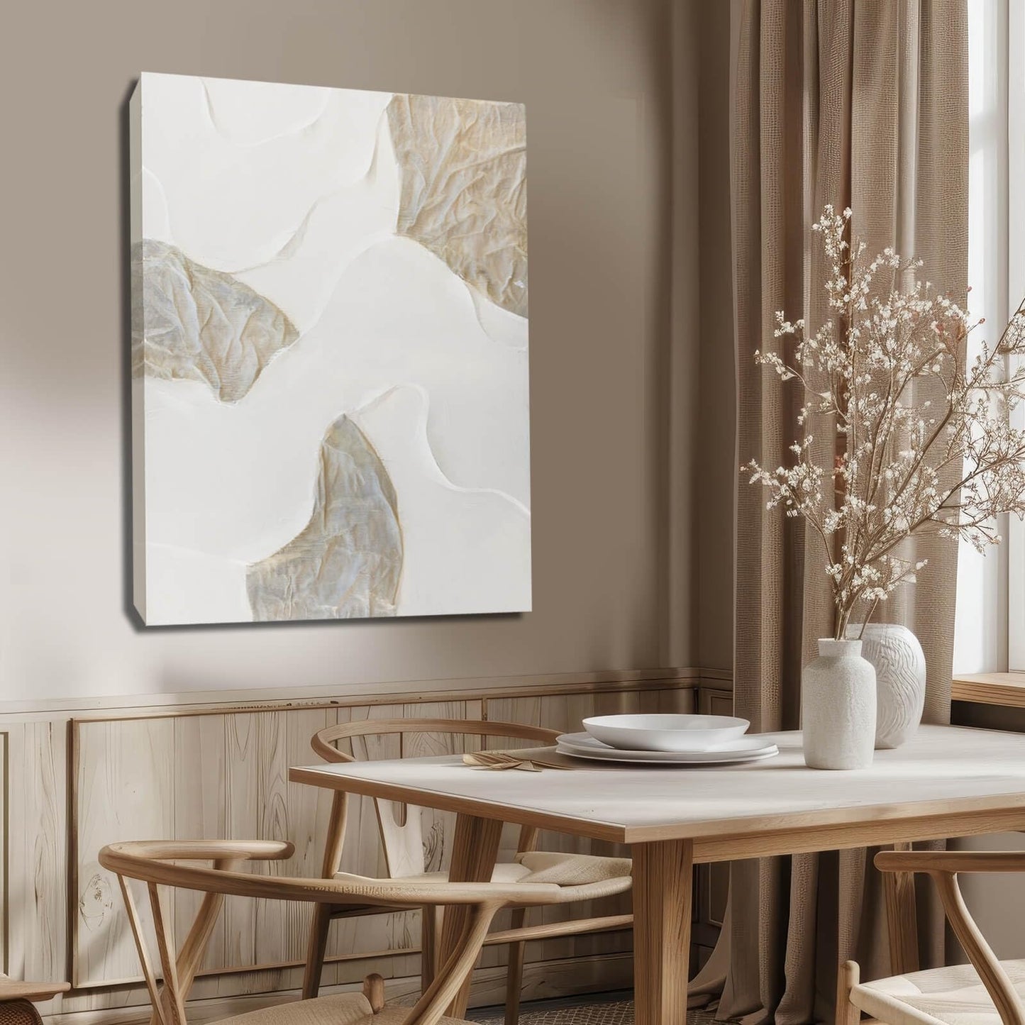 NBAODAN White and Beige Wall Paintings Large Abstract Canvas Wall Art Textured Oil Paintings 32"x40" Pictures for Living Room Office