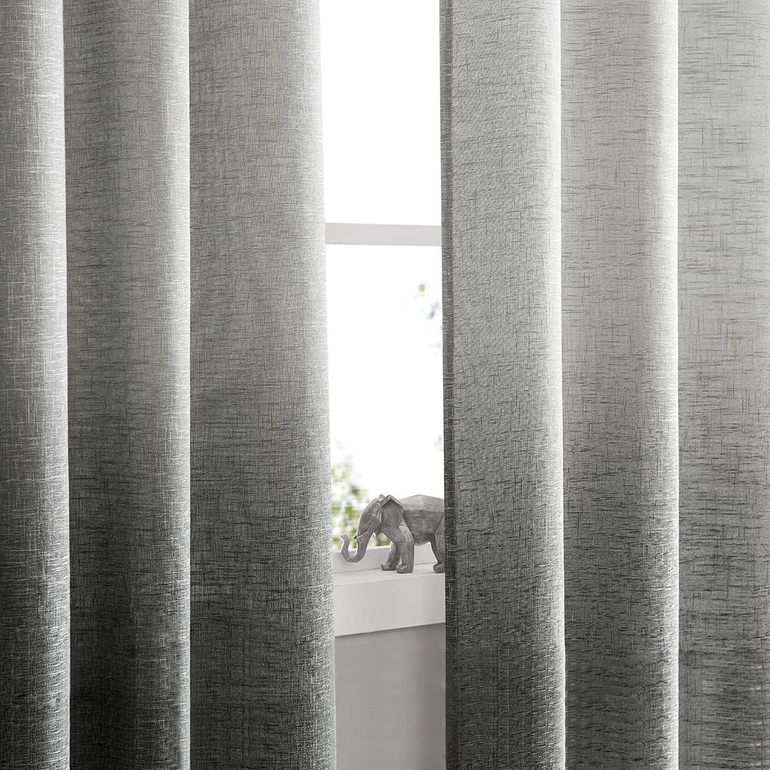 Central Park Ombre Window Curtain Panel Linen Gradient Print on Rayon Blend Fabric Drapery Treatments for Living Room/Bedroom, Cream White to Gray, 40" x 84", Set of 2