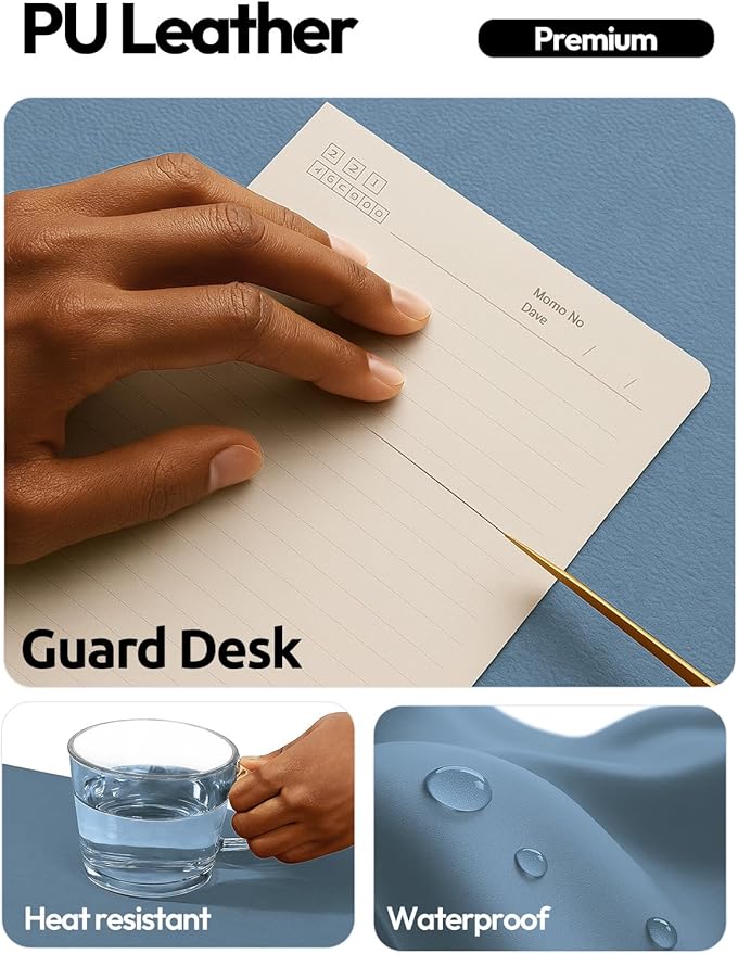 YSAGi Leather Desk Protector, Office Mat, Large Mouse Mat, Non-Slip PU Leather Blotter, Laptop Desk Mat, Waterproof Writing Pad for Office and Home(Blue, 42" x 17.2")