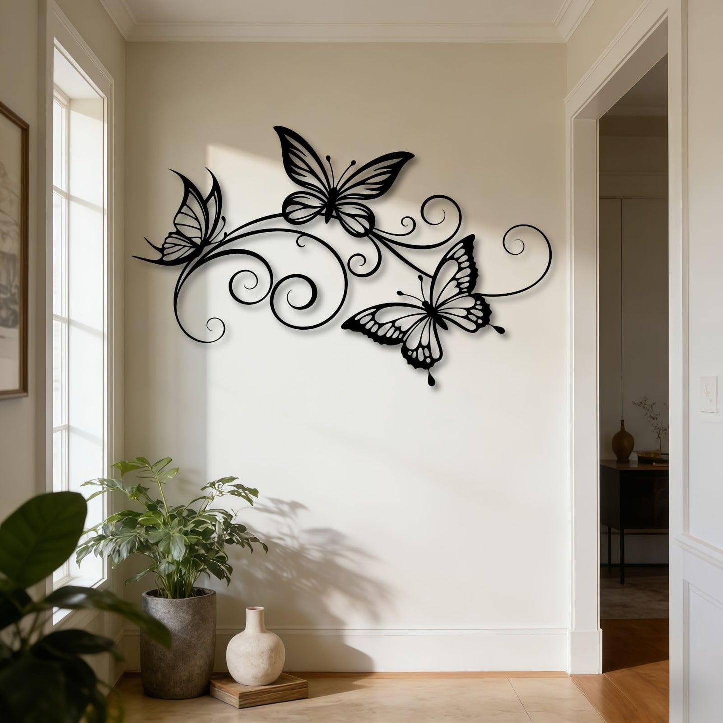 sawjug Metal Butterfly Wall Decor, Metal Butterfly Wall Art, Elegant Butterflies Wall Decor for Living Room, Bedroom, Dining Room (Silver,30" W x 19" H / 76 x 47 cm)