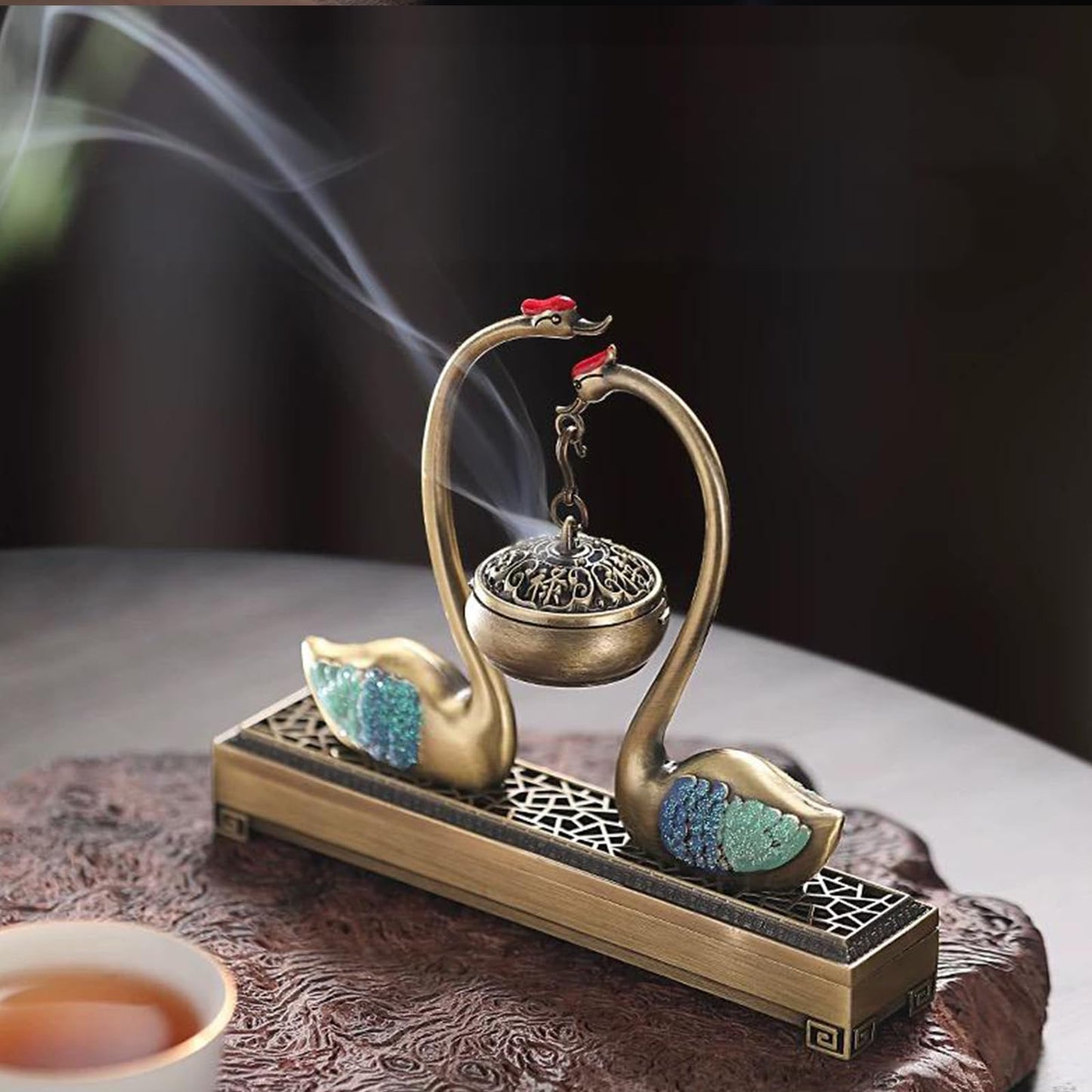 Swan Hanging Incense Holder Burner with Removable Ash Collector - Cone ncense Holder for Sticks, Brass Multi-Fuel for Yoga Meditation, Spiritual Studio Essentials, Zen Space Decorr