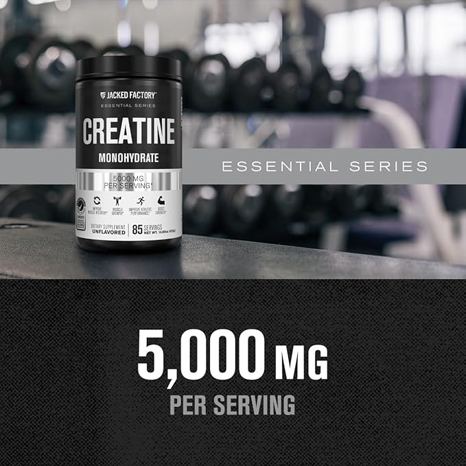 Jacked Factory Creatine Monohydrate Powder 1000g - 5g Daily Creatine Supplement for Men and Women, Vegan-Friendly, Third-Party Tested - 200 Servings, Unflavored