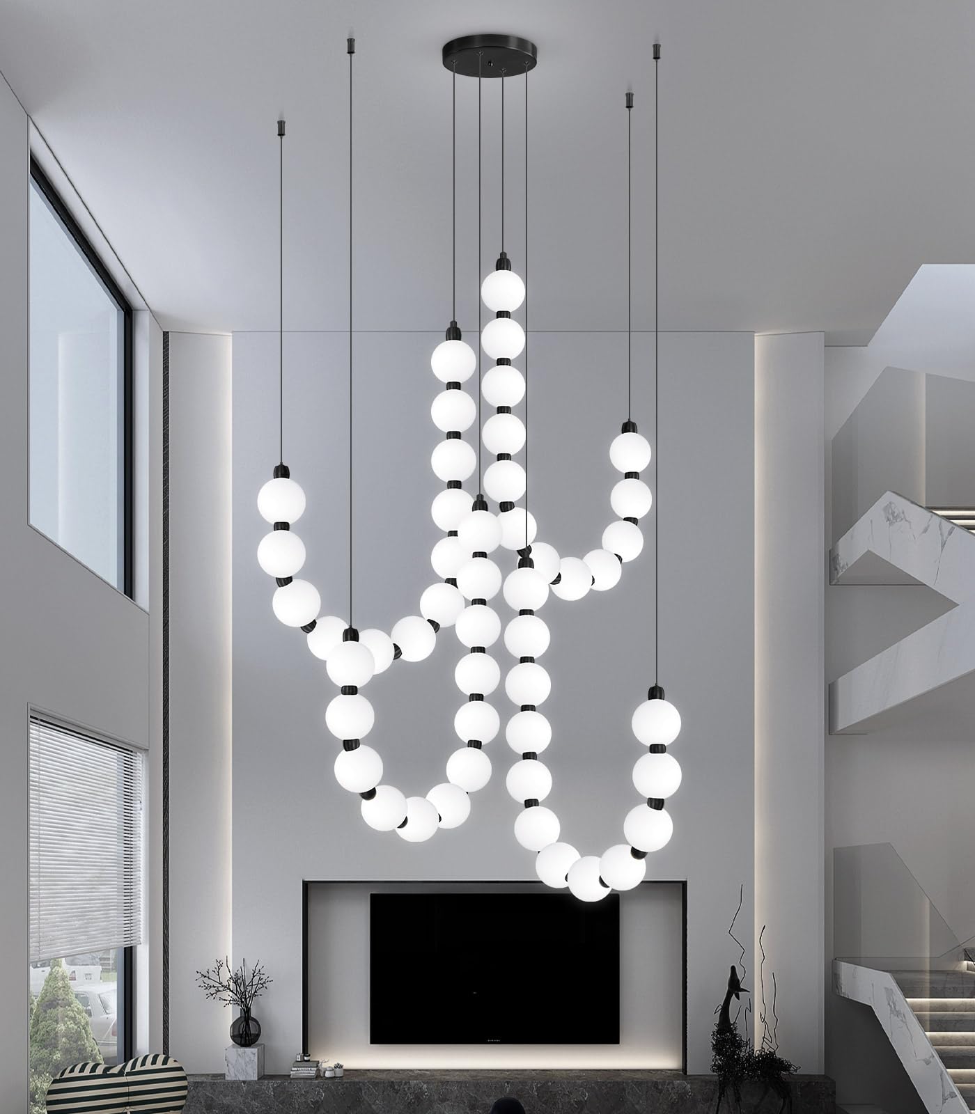 cenozo Modern Chandeliers LED Dimmable Light Acrylic Balls Ceiling Pendant Lighting for Living Room Dining Room Bedroom Adjustable Hanging Lights 90 Watts Black Lamp