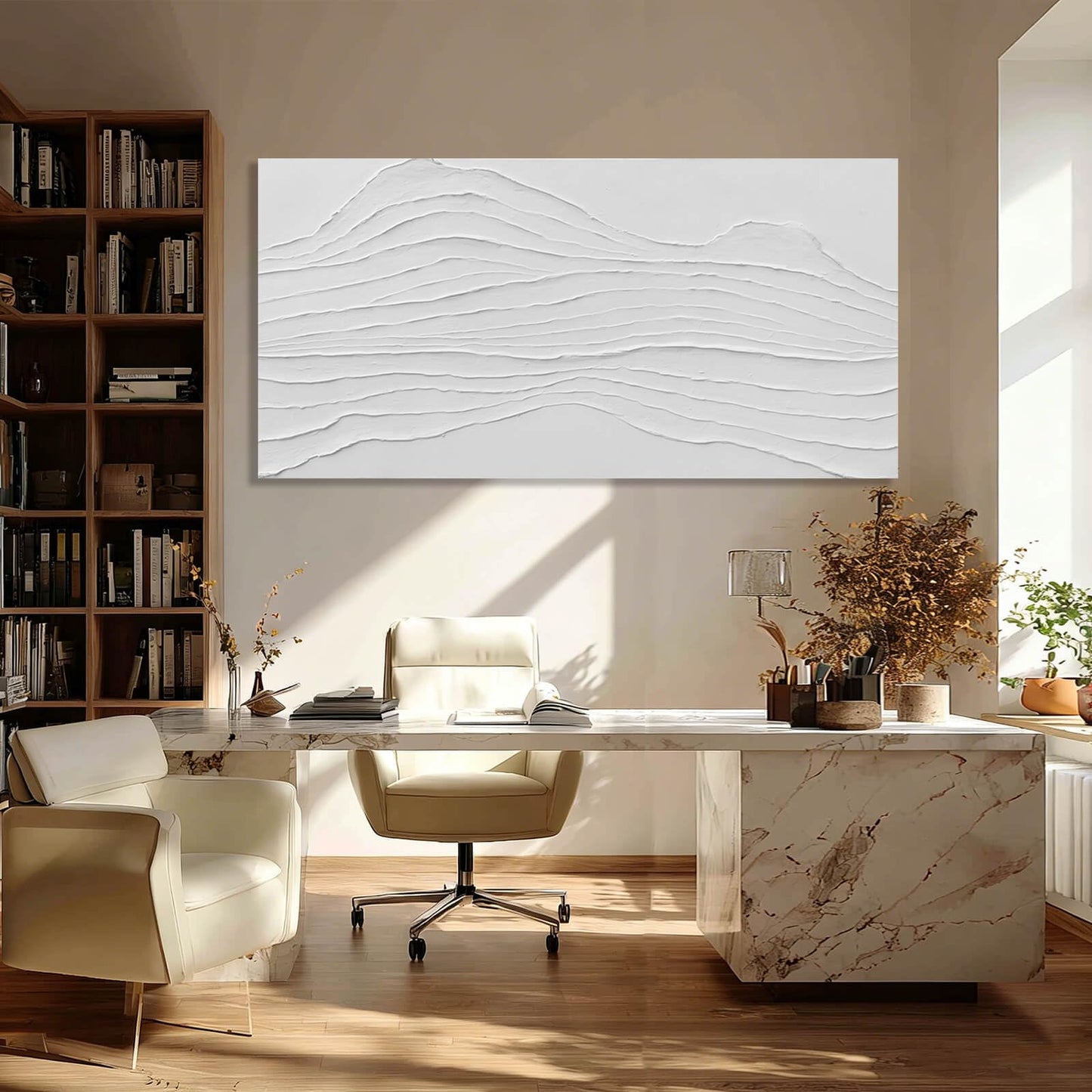 GAIDUOMAI Large Abstract Wall Decor White Line Wall Art Textured Minimalist Poster Contemporary Wall Painting for Living Room Office Bedroom 29"x 58" Hallway Decor