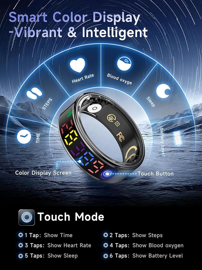 Smart Ring for Women Men, Health Ring with Colorful Display, Fitness Tracker with Heart Rate, Blood Oxygen, Sleep Monitor, No Subscription Fee, 5ATM Waterproof for iPhone & Android (Rose Gold, 11)