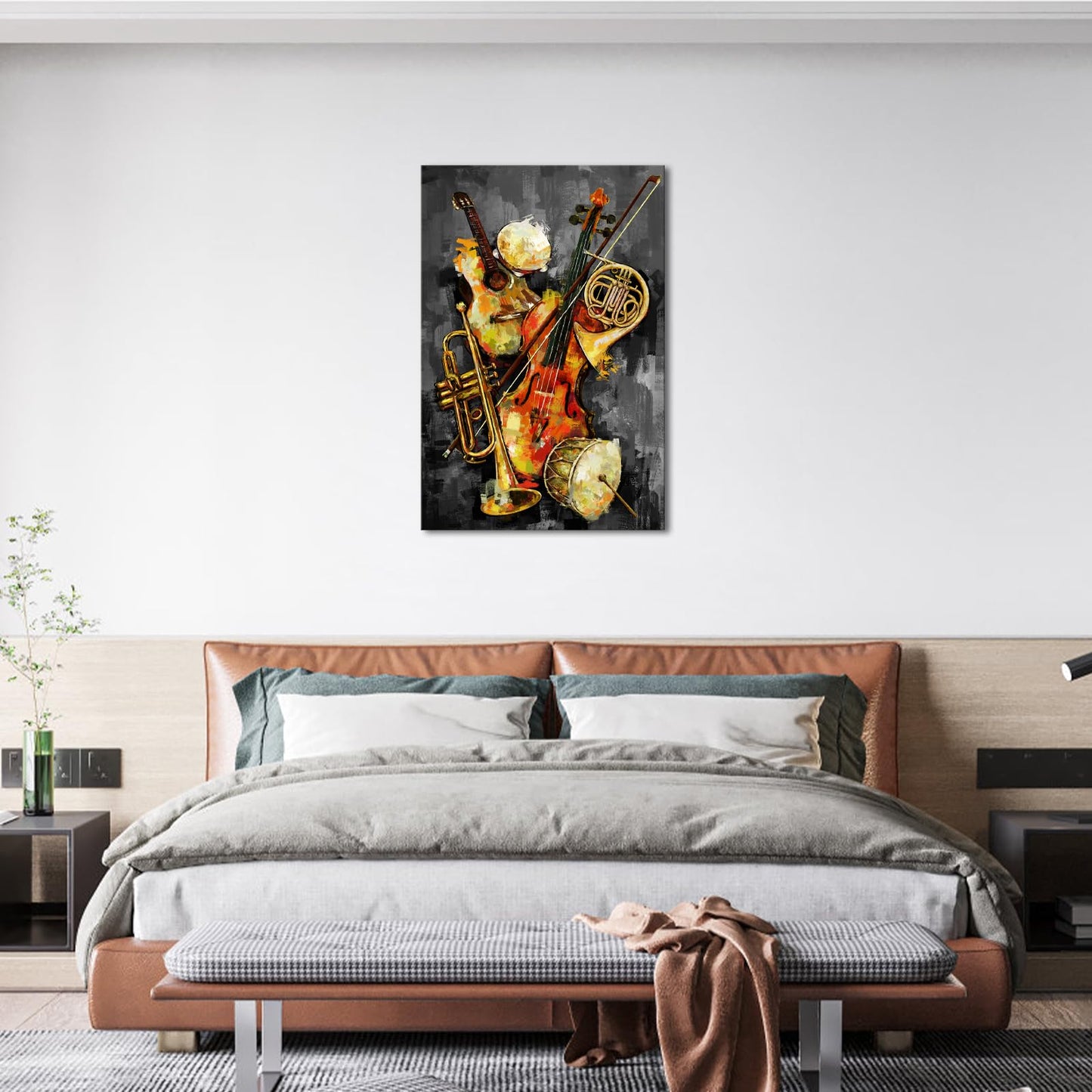 iHAPPYWALL Vintage Music Canvas Wall Art Abstract Guitar Drum Violin Picture Musical Instruments Theme Painting for Bedroom Living Room Ready to Hang 24x36inch