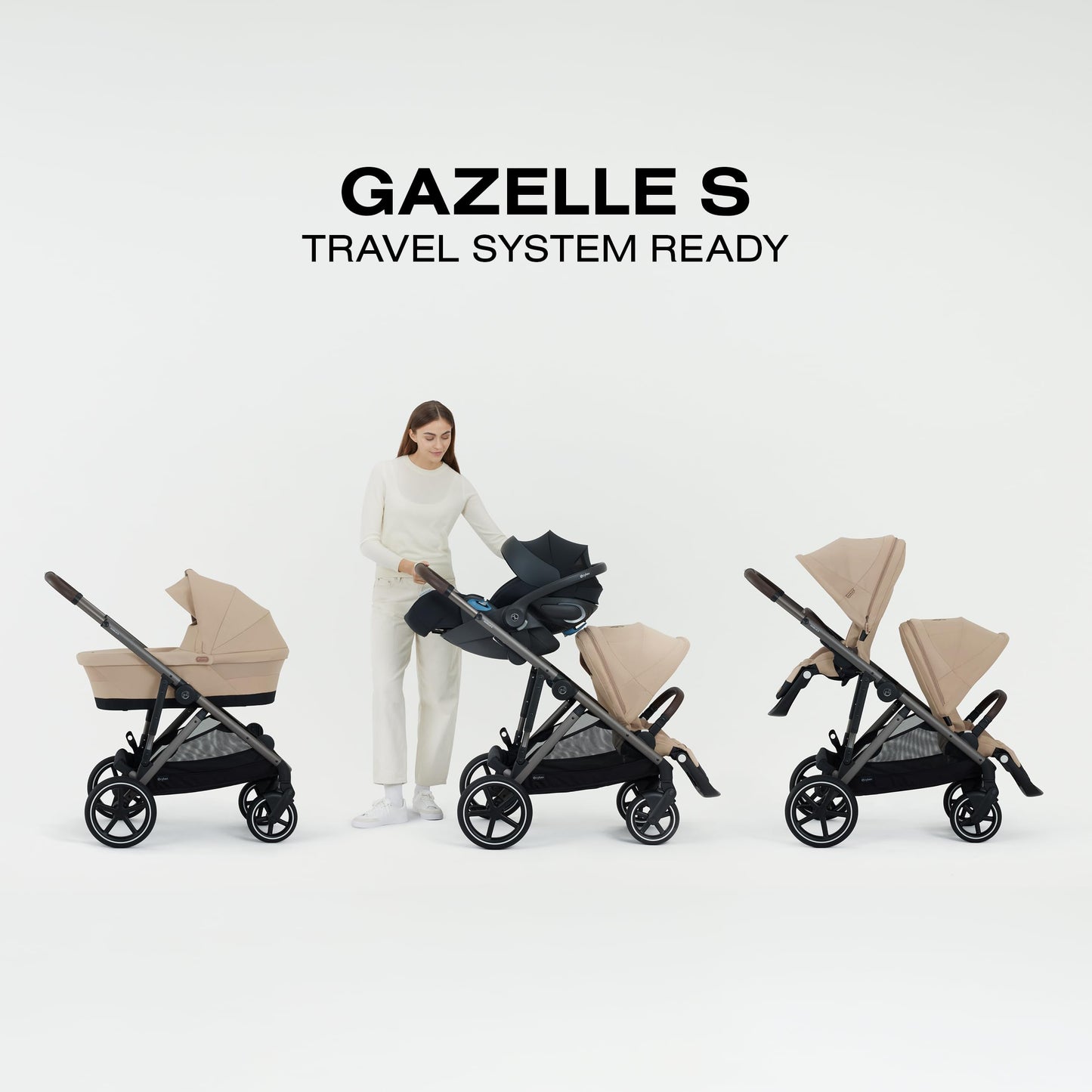 Cybex Gazelle S All-in-One Toddler and Baby Stroller with Over 20 Modular Configurations, Ergonomic Near-Flat Recline, Shopper Basket, and Compact Fold, Moon Black, Black Frame
