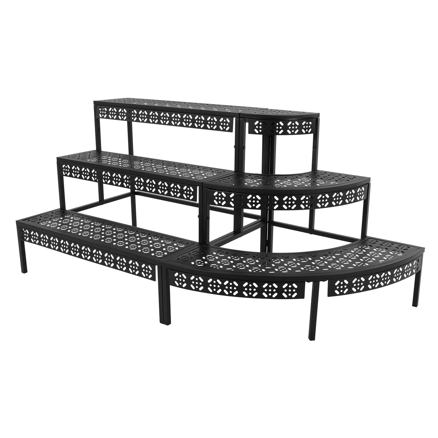 AYLYOTOY 3-Tier Metal Plant Stand, Quarter Round Plant Corner Shelf, Tiered Ladder Flower Pot Display Holder Storage Organizer Rack for Patio, Balcony, Garden, Home, Indoor Outdoor Use