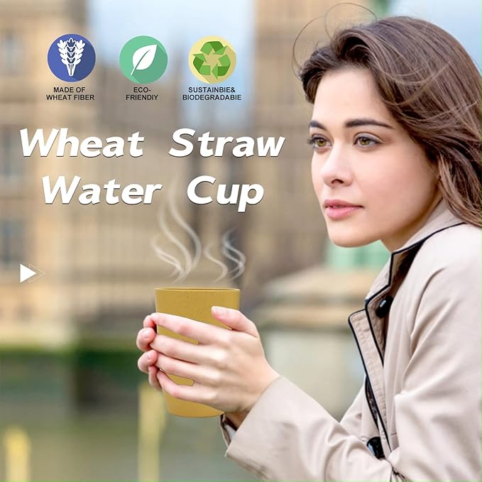 Wrova Wheat Straw Cups 6 PCS Good Alternative to Plastic Reusable Cups 20 oz Unbreakable Drinking Cup Reusable Dishwasher Safe Water Plastic Glasses Yellow Color